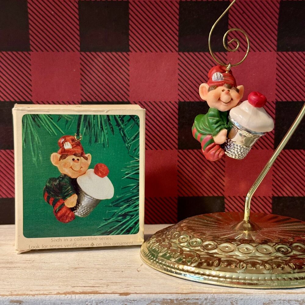 1983 Hallmark Thimble Elf #6 Vintage Keepsake Christmas Ornament | Series